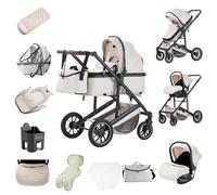 Zkiprm Poussette 3 en 1 avec siège auto, portable, compacte, ressorts, absorption des chocs, cadre en alliage d'aluminium, chariot de ville à profil haut