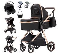 Zkiprm Poussette 3 en 1 avec Siège, Poussette Combinée Portable Pliant en Un Clic, Réversible, Inclinable，Moustiquaires, Housses de Pluie, Porte-gobelets, Sacs, Tapis frais, 0 à 3 Ans(15.5kg)