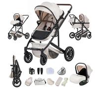 Zkiprm Poussette 3 en 1 Poussette Avec Siège Auto Poussette Portable Compacte Ressorts Absorbant les Chocs Châssis en Alliage D'aluminium Poussette de Ville à Profil élevé