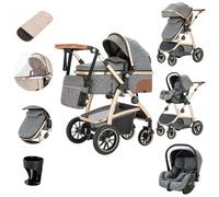 Zkiprm Poussette 3 en 1 Poussette de Ville Avec Siège D'auto Poussettes et Landaus Poussette Compacte Portative Accoudoirs réglables Protection contre les chocs Cadre en Aluminium Sous - gris