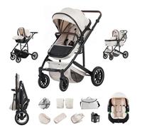 Zkiprm Poussette 3-en-1, Système de Voyage Avec Siège Auto, Accoudoirs Réglables, Habillage pluie, Moustiquaire, Châssis en aluminium, Landau à profil haut pour 0-4 ans