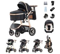 Zkiprm Poussette 3 en 1, Système de Voyage Avec Siège Auto, Accoudoirs réglables, Habillage pluie, Moustiquaire, Châssis aluminium, Landau urbain pour enfants 0-4 ans