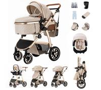 Zkiprm Poussette 3 en 1, Système de Voyage Avec Siège Auto, Accoudoirs réglables, Habillage pluie, Moustiquaire, Châssis aluminium, Landau urbain pour enfants 0-4 ans