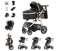 Zkiprm Poussette 3 en 1, Système de Voyage Avec Siège Auto, Landau Accoudoirs réglables, Habillage pluie, Moustiquaire, Châssis aluminium, Landau urbain pour enfants 0-4 ans