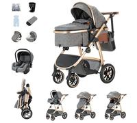 Zkiprm Poussette 3 en 1, Système de Voyage Avec Siège Auto, Landau Accoudoirs réglables, Habillage pluie, Moustiquaire, Châssis aluminium, Landau urbain pour enfants 0-4 ans