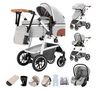 Zkiprm Poussette 3 en 1, Système de Voyage Avec Siège Auto, Landau et nacelle, Accoudoirs réglables, Habillage pluie, Moustiquaire, Châssis aluminium, Landau urbain pour enfants 0-4 ans, Gris clair