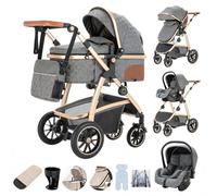 Zkiprm Poussette 3 en 1, Système de Voyage Avec Siège Auto, Landau et nacelle, Accoudoirs réglables, Habillage pluie, Moustiquaire, Châssis aluminium, Landau urbain pour enfants 0-4 ans, Sous gris