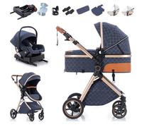 Zkiprm Poussette 3-en-1, Système de Voyage Bébé avec Siège Auto et Base Isofix, Poussette Pliable, Poignée Réglable en Hauteur Housse de Pluie | Moustiquaire | Housse de pluie | Porte-gobelet | 0-3