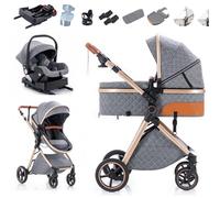 Zkiprm Poussette 3-en-1, Système de Voyage Bébé avec Siège Auto et Base Isofix, Poussette Pliable, Poignée Réglable en Hauteur Housse de Pluie | Moustiquaire | Housse de pluie | Porte-gobelet | 0-3