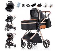 Zkiprm Poussette 3-en-1, Système de Voyage Bébé avec Siège Auto, Poussette Pliable, Poignée Réglable en Hauteur Housse de Pluie | Moustiquaire | Matelas Rafraîchissant | Porte-gobelet | 0-3 Ans