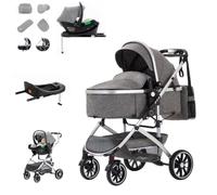 Zkiprm Poussette combinée 3 en 1 Avec Isofix Base - Système de voyage - Jusqu'à 22 kg - Pliable - Cadre en aluminium - Moustiquaire - Housse de pluie - Sac pour maman inclus - 0-4 ans
