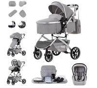 Zkiprm Poussette combinée 3 en 1 - Système de voyage avec coque bébé - Jusqu'à 22 kg - Pliable - Cadre en aluminium - Moustiquaire - Housse de pluie - Sac pour maman inclus - 0-4 ans - Gris clair
