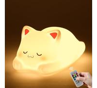 ZKLiLi cute lap Cat silicone veilleuse pour enfants, 7 variations de couleurs, fonction tactile + télécommande, chargement USB, idéal pour les cadeaux d'anniversaire pour les enfants