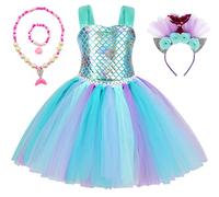 ZKomoL Filles sirène robe ensemble bandeau petite sirène carnaval princesse robe Halloween fête mascarade anniversaire sirène robe 2-12Y (8 ans, vert)