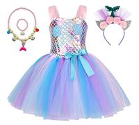 ZKomoL Filles sirène robe ensemble bandeau petite sirène carnaval princesse robe Halloween fête mascarade anniversaire sirène robe 2-12Y (8 ans, bleu)