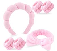Zkptops Lot de 4 bandeaux spa pour le lavage du visage - Éponge, maquillage, soins de la peau - Bandeau doux à bulles pour filles - Accessoire de cheveux épais et fins (rose)