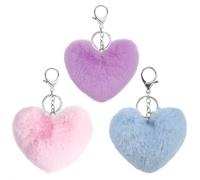 ZKSXOA 3 Pièces Amour Porte-Clés de Pompons,Porte-clés pompon en Fourrure,Peluche Accessoire de Pendentif pour Filles Femmes,rose, bleu, violet