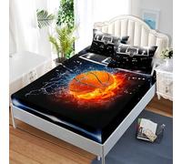ZKTCYC Basketball Drap Housse 200x200 Enfant Garçon Fille Protege Matelas 200x200 Bonnet 30 cm Housse Matelas en Microfibre avec Taie d'oreiller 65x65 cm
