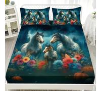 ZKTCYC Drap Housse 140x190 Bonnet 30 cm Cheval Fleurs Ciel éToilé Housse Matelas 140 x 190 Enfant Garçon Fille Protege Matelas en Microfibre avec Taie d'oreiller 65x65 cm