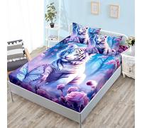ZKTCYC Drap Housse 140x190 Enfant Tigre Papillon Fleurs Housse Matelas 140 x 190 Bonnet 30 cm Enfant Garçon Fille Protege Matelas en Microfibre avec Taie d'oreiller 65x65 cm