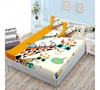 ZKTCYC Drap Housse 160 x 200 Enfant Bonnet 30 Cm, Protege Matelas 160x200 Girafe de Dessin Animé Enfant Garçon Fille Housse Matelas en Microfibre avec Taie d'oreiller 65x65 cm