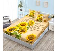 ZKTCYC Drap Housse 160x200 Enfant Tournesol Fleurs Protege Matelas 160x200 Bonnet 30 cm Enfant Garçon Fille Housse Matelas en Microfibre avec Taie d'oreiller 65x65 cm