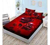 ZKTCYC Drap Housse 180x200 Enfant Bonnet 30 cm Roses Rouges Fleurs Parure de Lit 180x200 Enfant Garçon Fille Housse Matelas en Microfibre avec Taie d'oreiller 65x65 cm