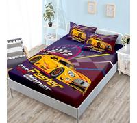 ZKTCYC Drap Housse 180x200 Enfant Courses Voiture de Sport Protege Matelas 180x200 Bonnet 30 cm Enfant Garçon Fille Housse Matelas en Microfibre avec Taie d'oreiller 65x65 cm