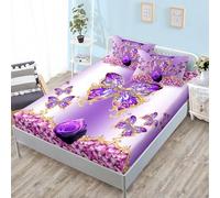 ZKTCYC Drap Housse 180x200 Enfant Papillon Violet Protege Matelas 180x200 Bonnet 30 cm Enfant Garçon Fille Housse Matelas en Microfibre avec Taie d'oreiller 65x65 cm