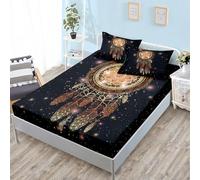 ZKTCYC Drap Housse 200x200 Enfant Garçon Fille Attrape-Rêves Ciel éToilé Protege Matelas 200x200 Bonnet 30 cm Housse Matelas en Microfibre avec Taie d'oreiller 65x65 cm