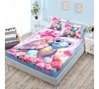 ZKTCYC Drap Housse 90x190 Enfant Tortue Mignonne Fleurs Protege Matelas 90x190 Enfant Garçon Fille Housse Matelas Bonnet 30 cm en Microfibre avec Taie d'oreiller 65x65 cm