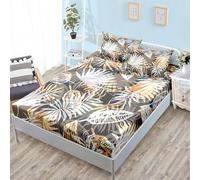 ZKTCYC Drap Housse Bonnet 30 cm Feuilles de Palmier Drap Housse 180x200 Enfant Garçon Fille Protege Matelas en Microfibre avec Taie d'oreiller 65x65 cm