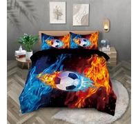 ZKTCYC Housse de Couette 140x200 Football Bleu Rouge Flamme Parure de Lit 140x200 Enfant Garçon Fille Adulte Cool Football Housse de Couette 1 Personne en Microfibre avec Fermeture éClair