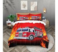 ZKTCYC Housse de Couette Enfant Camion de Pompiers Housse de Couette 140x200 Enfant Garçon Fille Adulte Parure de Lit en Microfibre avec Fermeture éClair