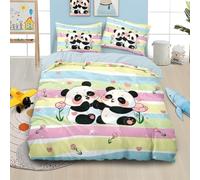 ZKTCYC Housse de Couette Enfant Panda de Dessin Animé Fleur Housse de Couette 240 x 260 Enfant Garçon Fille Adulte Bleu Vert Rose Bande Parure de Lit en Microfibre avec Fermeture éClair