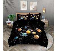 ZKTCYC Housse de Couette Planète Système Solaire éToile Parure de Lit 160x200 Enfant Garçon Fille Adulte Planète Spatiale Noir Housse de Couette 1 Personne en Microfibre avec Fermeture éClair