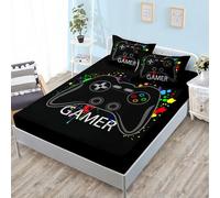 ZKTCYC Housse Matelas 140x190 Bonnet 30 cm Gamer Manette de Jeu Drap Housse 140x190 Enfant Garçon Fille Protege Matelas en Microfibre avec Taie d'oreiller 65x65 cm