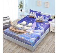 ZKTCYC Protege Matelas 160x200 Bonnet 30 cm Voilier Drap Housse 160 x 200 Enfant Garçon Fille Housse Matelas en Microfibre avec Taie d'oreiller 65x65 cm