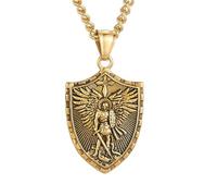 Zktfyshk Collier élégant en acier inoxydable pour homme avec pendentif bouclier angélique, As shown in the figure, Acier titane
