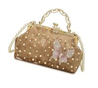 Zktfyshk Élégant sac de soirée avec perles chaîne sangle papillon broderie design sac à main sac à main pour mariage fête, doré, As shown in the figure