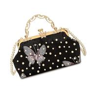Zktfyshk Élégant sac de soirée avec perles chaîne sangle papillon broderie design sac à main sac à main pour mariage fête, Noir , As shown in the figure