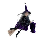 Zktfyshk Ensemble chapeau de sorcière et balai en flanelle robuste pour Halloween, fêtes à thème et