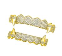 Zktfyshk Ensemble de dents de vampires pour fêtes costumées - Accessoire de jeu de rôle en cuivre léger - Options dorées et argentées - Bijoux de dents de vampire métalliques, taille unique, Comme