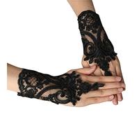 Zktfyshk Gants chauds, Bracelet en Dentelle Broderie Vampires Décors Bijoux Médiéval Mariée Gants pour Femme Cosplay Bijoux, Noir , Length 22cm Sleeve 16-23cm (adjustable)
