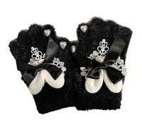 Zktfyshk Gants chauds, gants en dentelle perlée pour adultes, mitaines chaudes avec décoration pour femmes, fournitures d'hiver, Noir , Length: 21cm