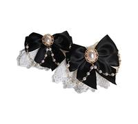 Zktfyshk Gants chauds, Sweet Hand Wrist Cuffs Floral Lace Bow Pearl Chain Bracelet Bracelet, Noir , Length: 11cm
