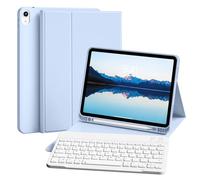 ZKTUYU Étui de clavier pour iPad Air 11" M3/M2 (2025/2024), iPad Air 5e/4e génération 2022/2020 10,9", avec porte-stylo, clavier QWERTZ Bluetooth amovible, coque arrière en TPU, bleu ciel