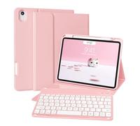 ZKTUYU Étui de clavier pour iPad Air 11" M3/M2 (2025/2024), iPad Air 5e/4e génération 2022/2020 10,9 pouces Étui clavier avec porte-stylo, Bluetooth QWERTZ amovible, coque arrière en TPU, rose