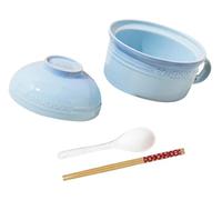 ZKXGVBRWQHT Bol à soupe avec couvercle, bol à nouilles for micro-ondes, motif arc-en-ciel dégradé, poignée, avec cuillère et baguettes, 19,4 oz, 1 ensemble(Blue)