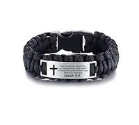 ZKXXJ Bracelet Isaiah personnalisé pour homme, paracorde en acier inoxydable, bracelet de survie gravé avec citation de la Bible, écriture, baptême chrétien, bijoux religieux pour mari, papa, petit